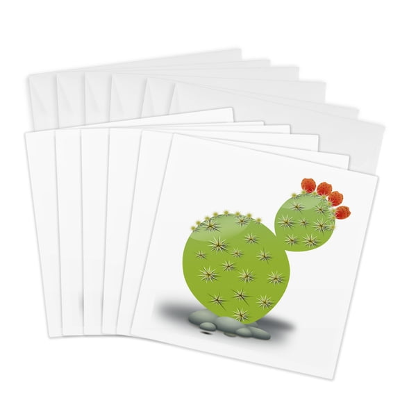 3drose, Green Cactus with Red, 6 Greeting Cards with Envelopes