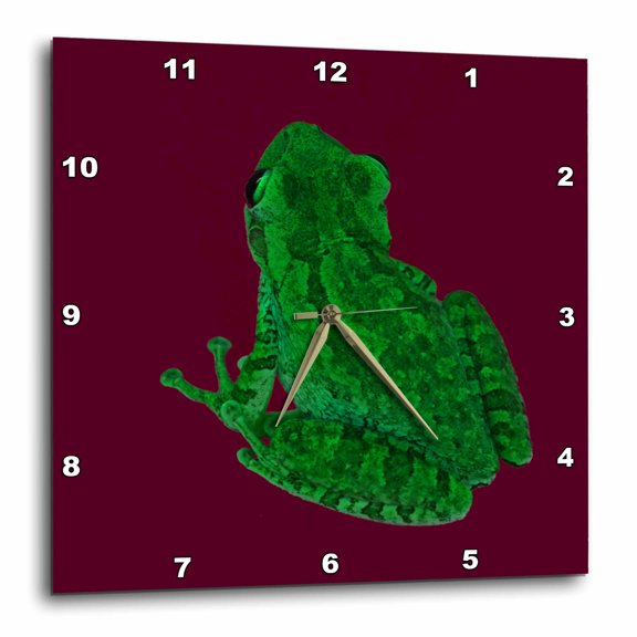 3drose, Green Colorized Frog Against Burgundy, 15x15 Wall Clock