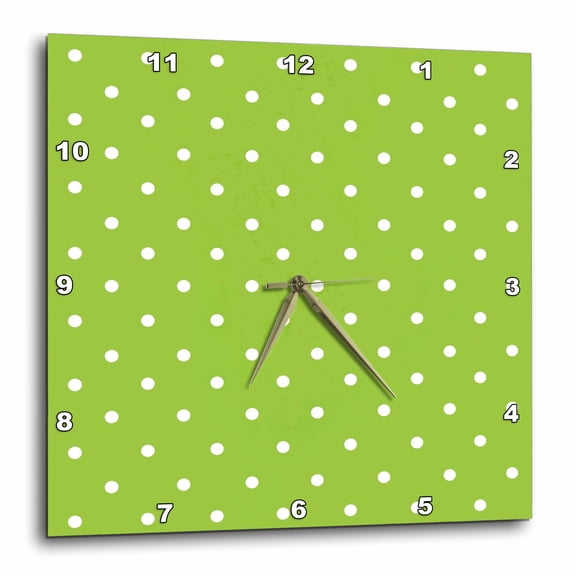 3drose, Green Polka Dot Pattern - Little White Dots on Bright Green - Classic Delicate Spots - Dotty Spotty, 15x15 Wall Clock