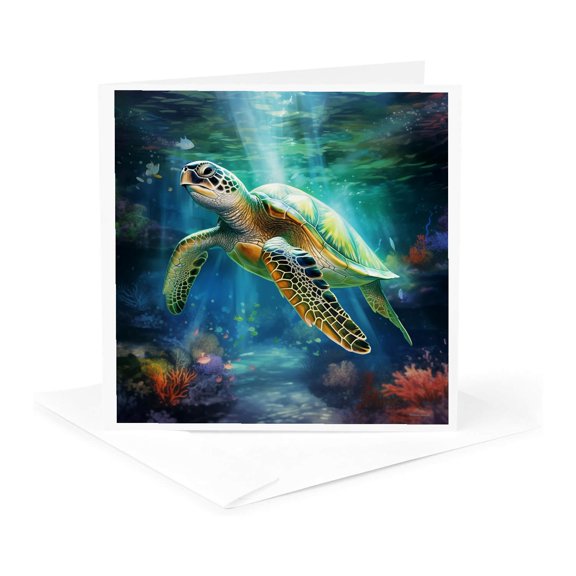3drose, Green Sea Turtle Underwater. Ai Generated, 1 Greeting Card with Envelope