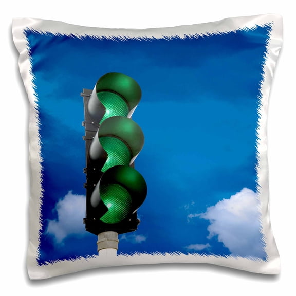 3drose, Green Traffic Light Lights Three Concept Sky Blue, 16x16 inch Pillow Case