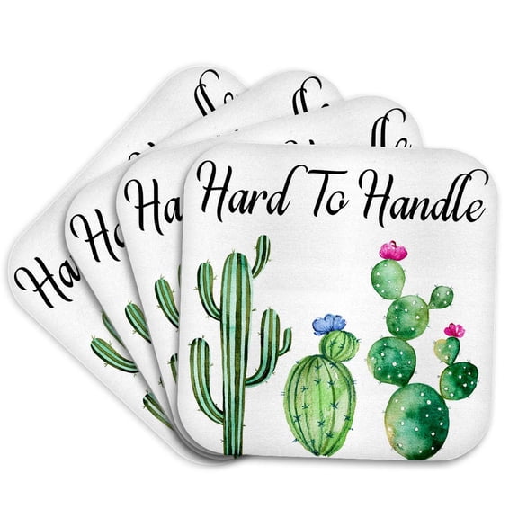3drose, Green Watercolor Cactus with Hard to Handle, Set of 4 Coasters - Soft