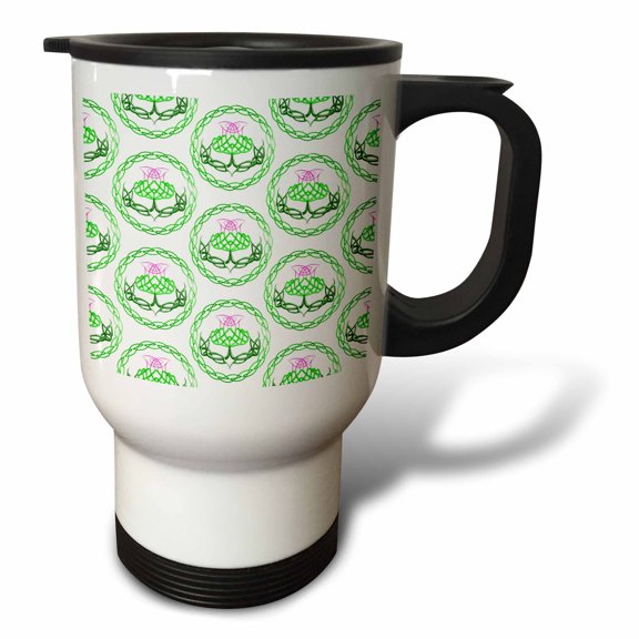 3drose, Green and Purple Celtic Knot Flower of Scotland Thistle., 14oz Stainless Steel Travel Mug