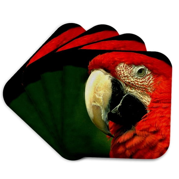 3drose, Green-winged Macaw, Set of 4 Coasters - Soft