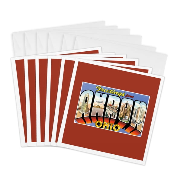 3drose, Greetings from Akron Ohio Scenic Postcard Reproduction, 6 Greeting Cards with Envelopes