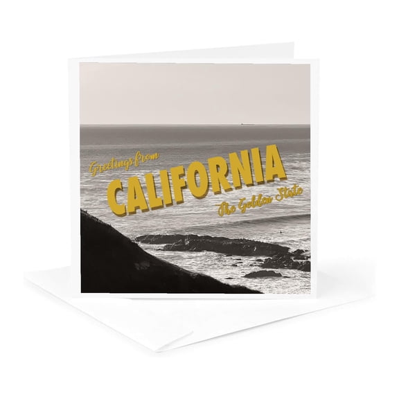 3drose, Greetings from California Golden State Coast in Postcard Style., 1 Greeting Card with Envelope