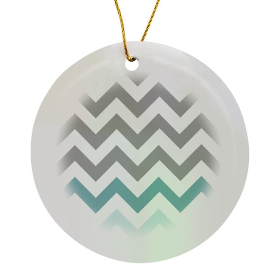 3drose, Grey Chevron with Mint Turquoise Zig Zag Accent Gray Zigzag Pattern, Circle Porcelain Ornament