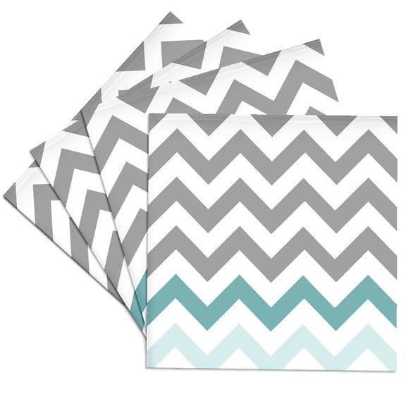 3drose, Grey Chevron with Mint Turquoise Zig Zag Accent Gray Zigzag Pattern, Set of 4 Ceramic Tile Coasters