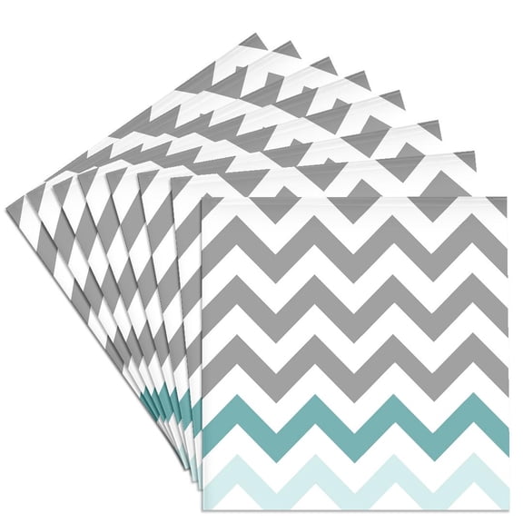 3drose, Grey Chevron with Mint Turquoise Zig Zag Accent Gray Zigzag Pattern, Set of 8 Ceramic Tile Coasters