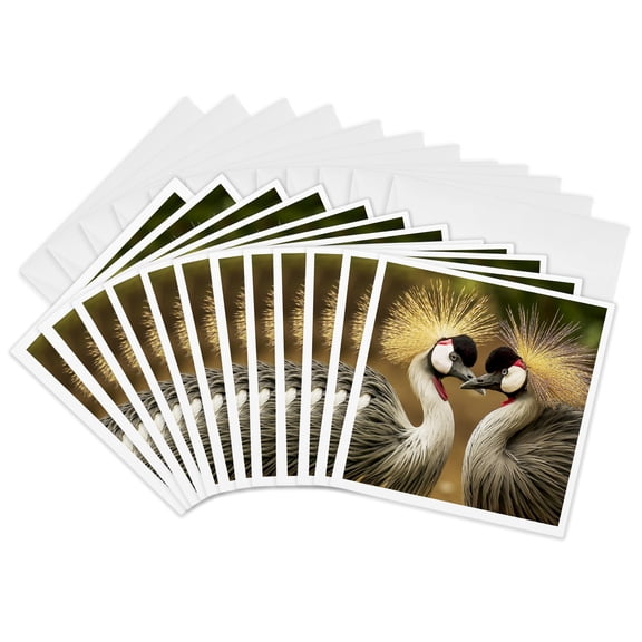3drose, Grey Crowned Cranes,, 12 Greeting Cards with Envelopes