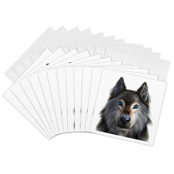 3drose, Grey Dire Wolf Portrait Looking Forward, 12 Greeting Cards with Envelopes
