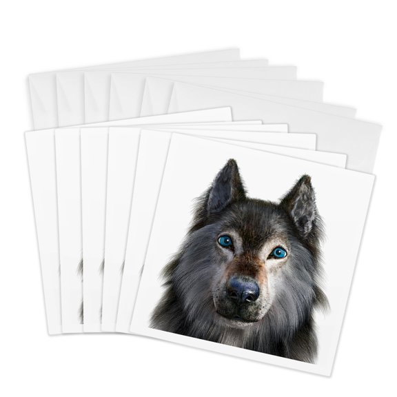 3drose, Grey Dire Wolf Portrait Looking Forward, 6 Greeting Cards with Envelopes