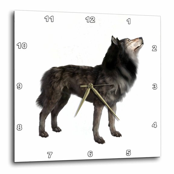 3drose, Grey Timber Wolf Standing in Left Profile, 15x15 Wall Clock