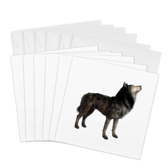 3drose, Grey Timber Wolf Standing in Left Profile, 6 Greeting Cards with Envelopes