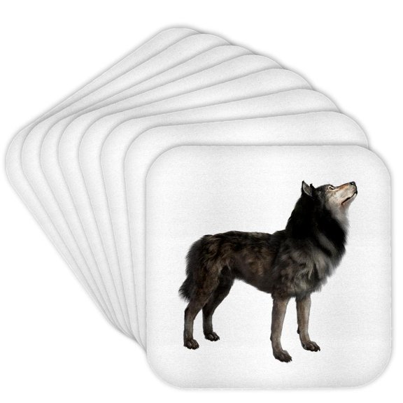 3drose, Grey Timber Wolf Standing in Left Profile, Set of 8 Coasters - Cork