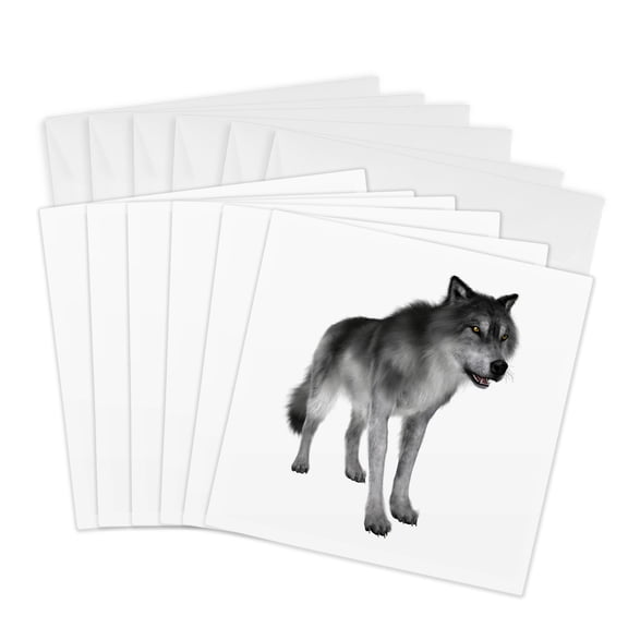 3drose, Grey Wolf, 6 Greeting Cards with Envelopes