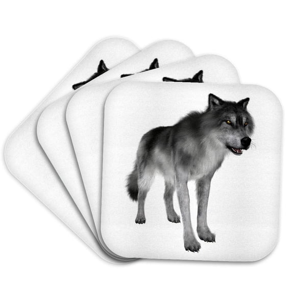 3drose, Grey Wolf, Set of 4 Coasters - Soft