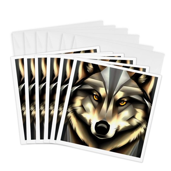 3drose, Grey Wolf in Geometric Art Style, 6 Greeting Cards with Envelopes