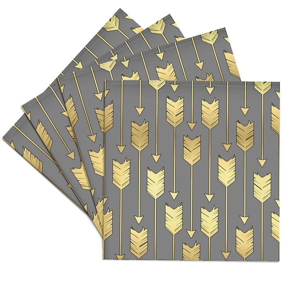 3drose, Grey and Gold Arrows Pattern, Set of 4 Ceramic Tile Coasters