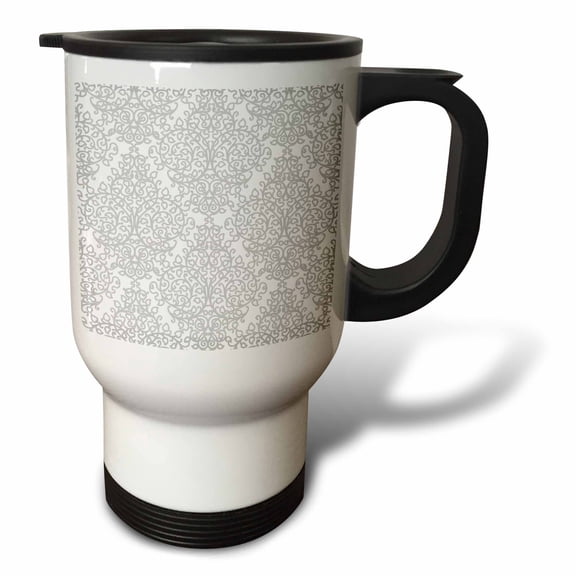 3drose, Grey and White Damask - Gray Elegant Swirls - Silver Swirling Victorian Stylish Traditional Pattern, 14oz Stainless Steel Travel Mug