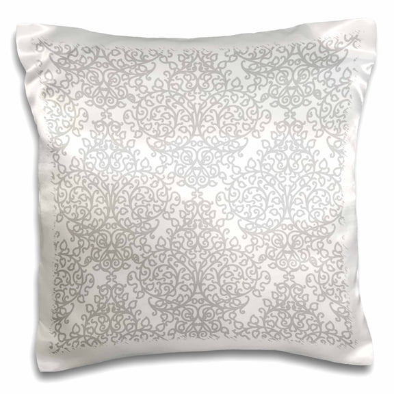 3drose, Grey and White Damask - Gray Elegant Swirls - Silver Swirling Victorian Stylish Traditional Pattern, 16x16 inch Pillow Case