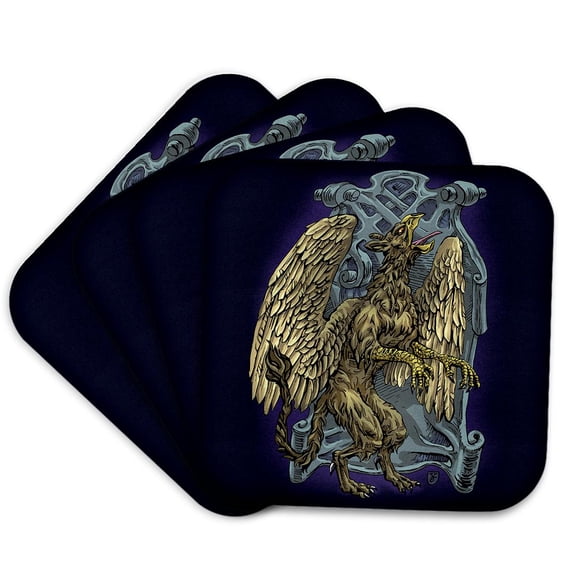 3drose, Griffin - Winged Mythical Fantasy Creature with Crest, Set of 4 Coasters - Soft