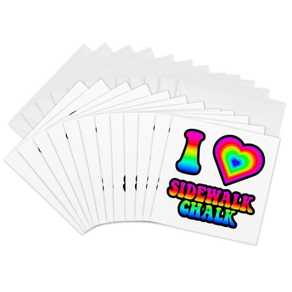 3drose, Groovy Hippie Rainbow I Heart Love Sidewalk Chalk, 12 Greeting Cards with Envelopes