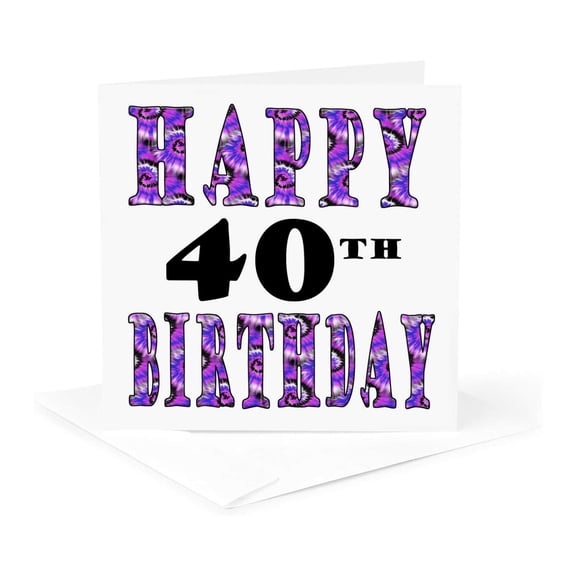 3drose, Groovy Purple Tye Dye Happy 40th Birthday, 1 Greeting Card with Envelope