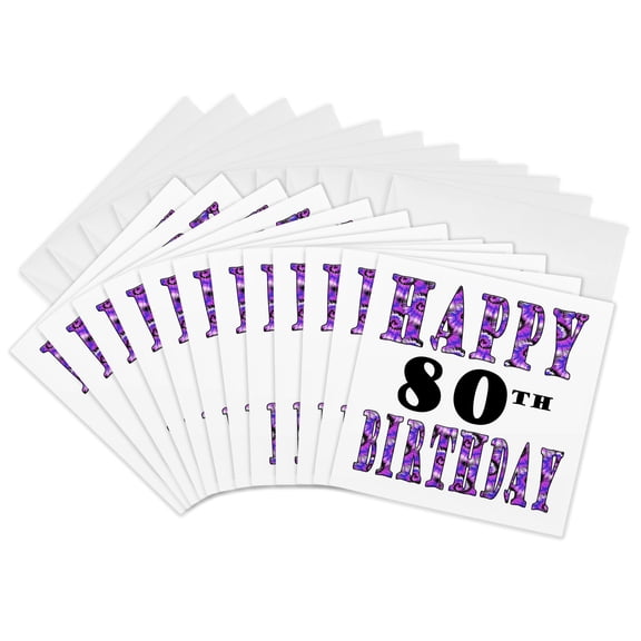 3drose, Groovy Purple Tye Dye Happy 80th Birthday, 12 Greeting Cards with Envelopes
