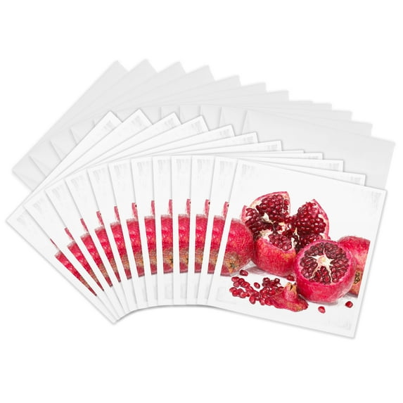 3drose, Group of Pomegranate Fruits. Red Seeds. Decorative Digital Painting, 12 Greeting Cards with Envelopes