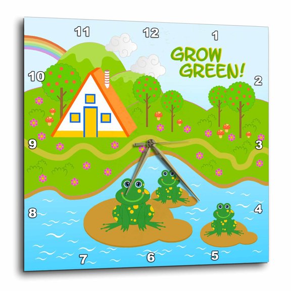 3drose, Grow Green Message and Frogs in the Pond, 15x15 Wall Clock