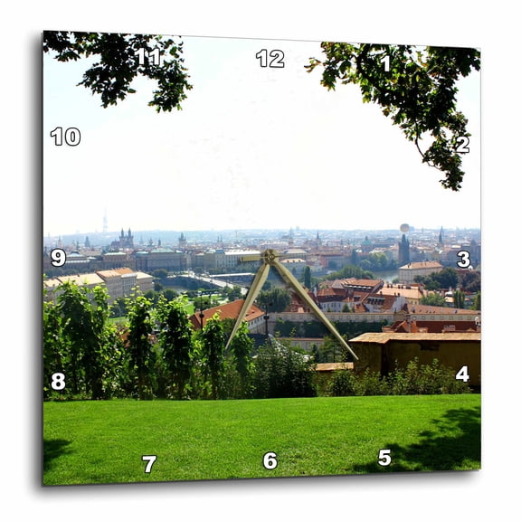 3drose, Growing Green Grapes and an Amazing Panoramic View of Prague, 15x15 Wall Clock