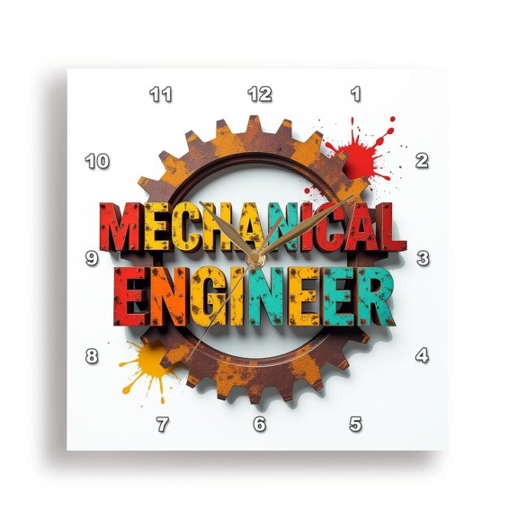 3drose, Grunge Colorful Text Mechanical Engineer, Rusty Gear. Cool Art Gift, 10x10 Wall Clock