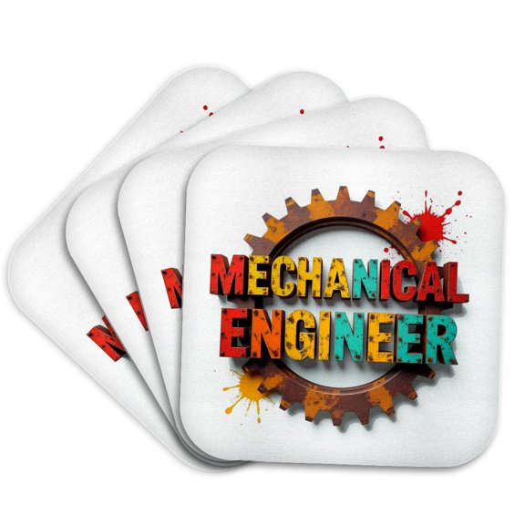 3drose, Grunge Colorful Text Mechanical Engineer, Rusty Gear. Cool Art Gift, Set of 4 Coasters - Soft