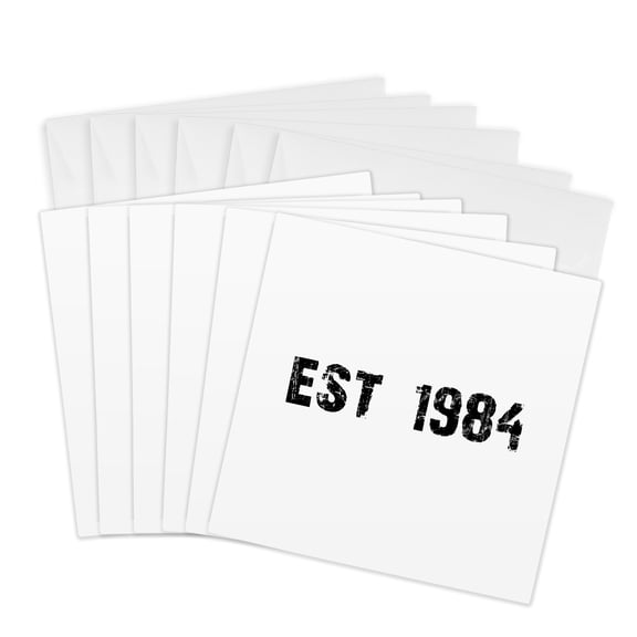 3drose, Grunge Est Established in 1984 - Eighties Baby Born Child of the 1980s - Personal Custom Birth Year, 6 Greeting Cards with Envelopes