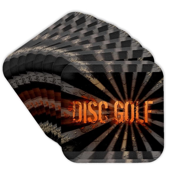 3drose, Grunge Explosion Disc Golf Text with Grunge and Starbursting Effects, Set of 8 Coasters - Cork