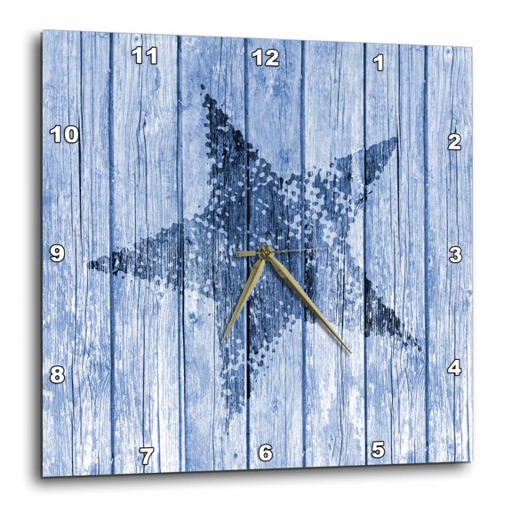 3drose, Grunge Star on Old Distressed Wooden Planks, 13x13 Wall Clock