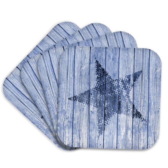 3drose, Grunge Star on Old Distressed Wooden Planks, Set of 4 Coasters - Soft