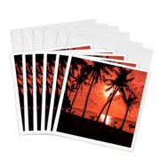 3drose, Guam, Usa Territory. Sunset with Palms and Ocean and Boats, 6 Greeting Cards with Envelopes