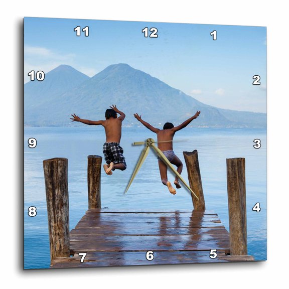3drose, Guatemala, Lake Atitlan. Young Boys Having Fun Swimming in the Lake., 13x13 Wall Clock