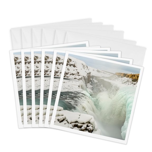 3drose, Gullfoss Waterfalls During Winter Encased in Ice, Iceland, 6 Greeting Cards with Envelopes