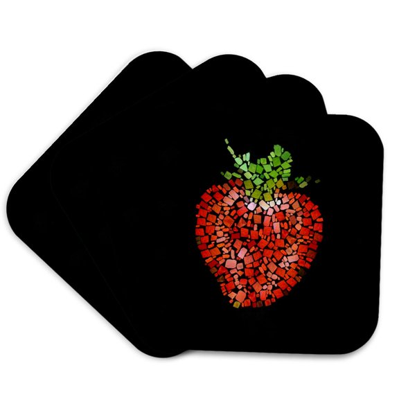 3drose, Halved Strawberry Mosaic Vector Illustration, Set of 4 Coasters - Soft