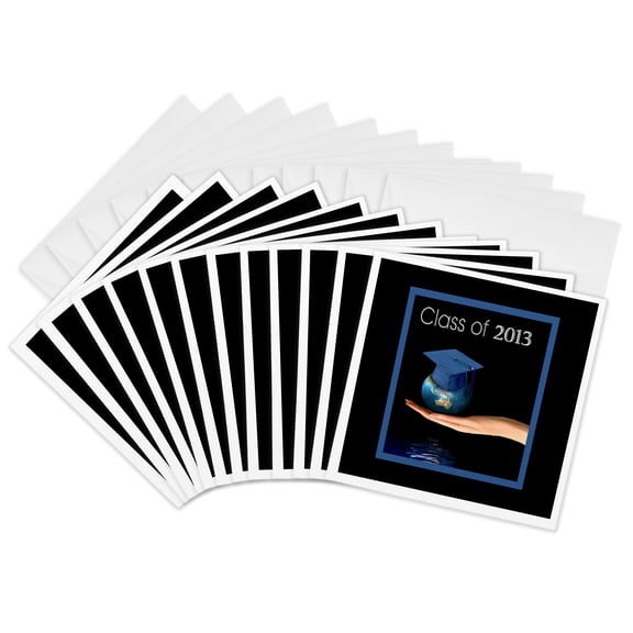 3drose, Hand Holding Earth with Graduation Cap, Class of 2013, Blue, 12 Greeting Cards with Envelopes