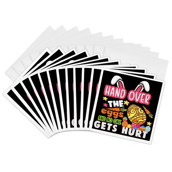 3drose, Hand over the Easter Eggs and No One Gets Hurt Funny Saying, 12 Greeting Cards with Envelopes
