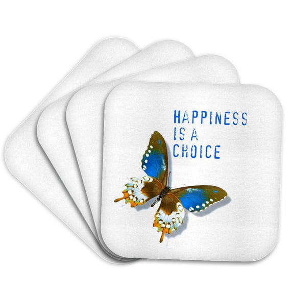 3drose, Happiness Is a Choice Butterfly Inspiration Motivational, Set of 4 Coasters - Cork