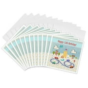 3drose, Happy 12th Birthday American Town with Roads, Homes, Building, and Cars, 12 Greeting Cards with Envelopes