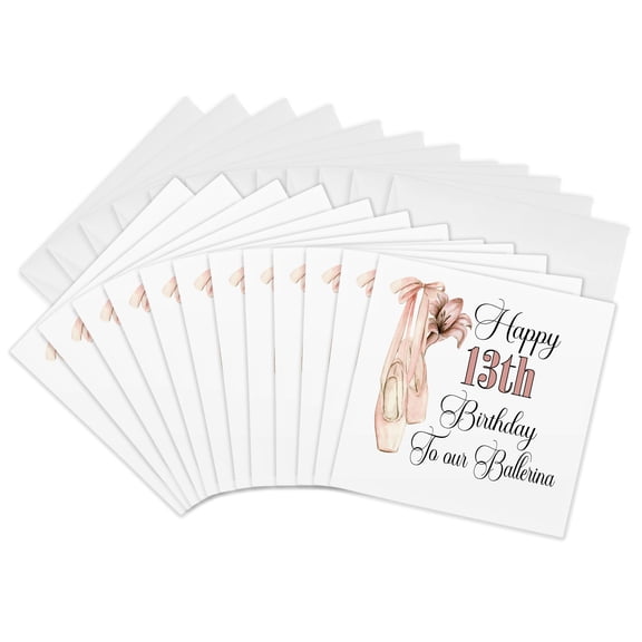 3drose, Happy 13th Birthday to Our Ballerina with Ballet Shoes, 12 Greeting Cards with Envelopes