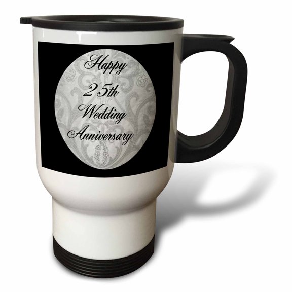 3drose, Happy 25th Anniversary Greeting, 14oz Stainless Steel Travel Mug