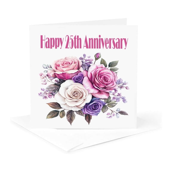 3drose, Happy 25th Anniversary Pretty Pink Roses, 1 Greeting Card with Envelope