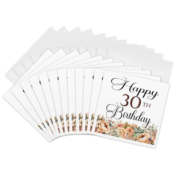 3drose, Happy 30th Birthday with Peach Flowers, 12 Greeting Cards with Envelopes
